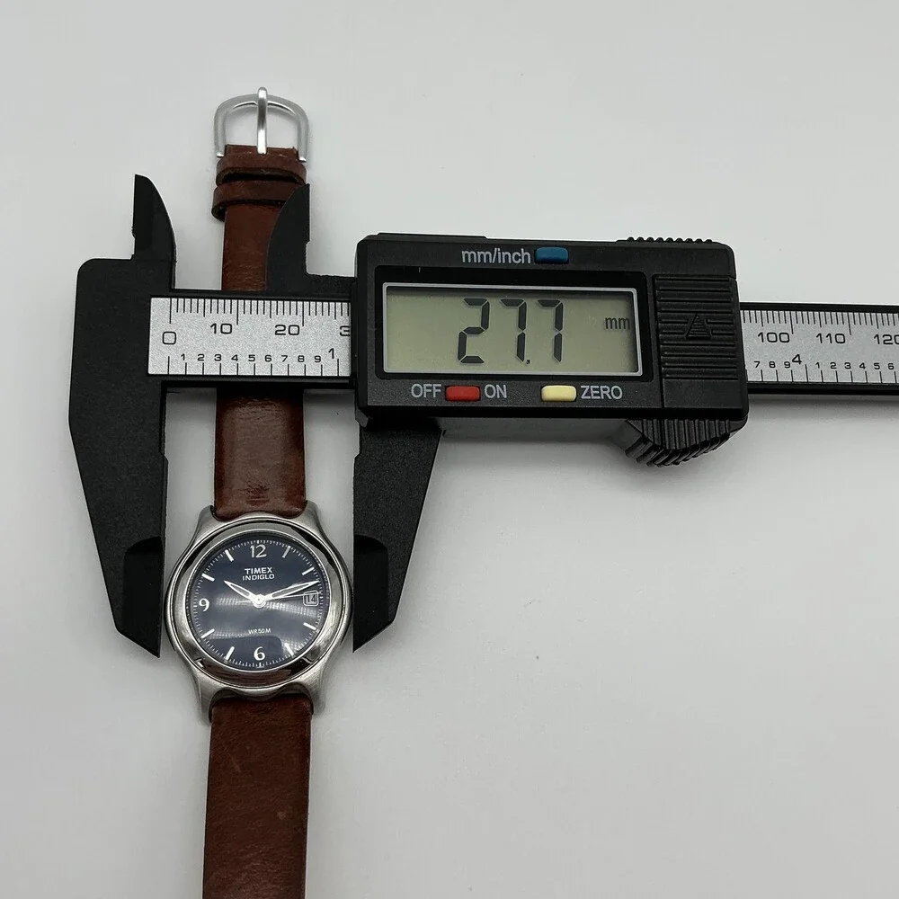 Timex Indiglo WR 50M Womens Watch 28mm Blue Dial Brown Leather New Battery